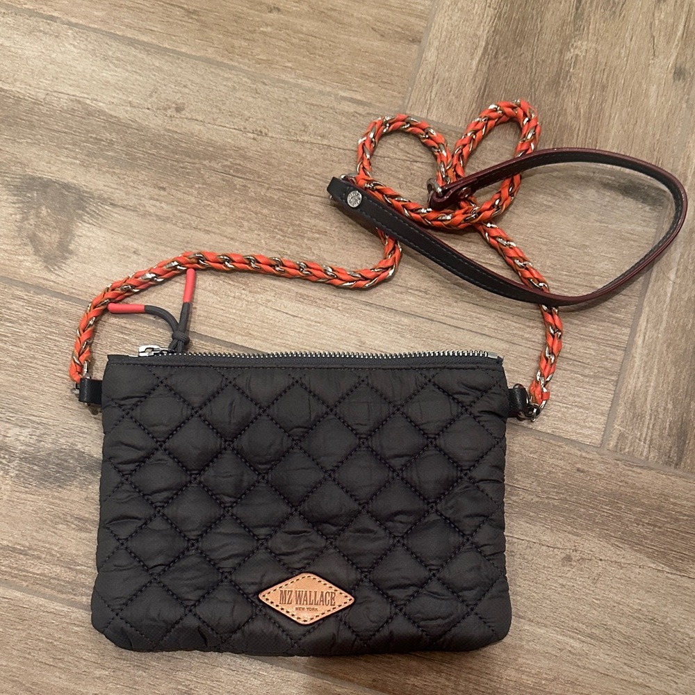 MZ Wallace Black Quilted Crossbody with orange Accents